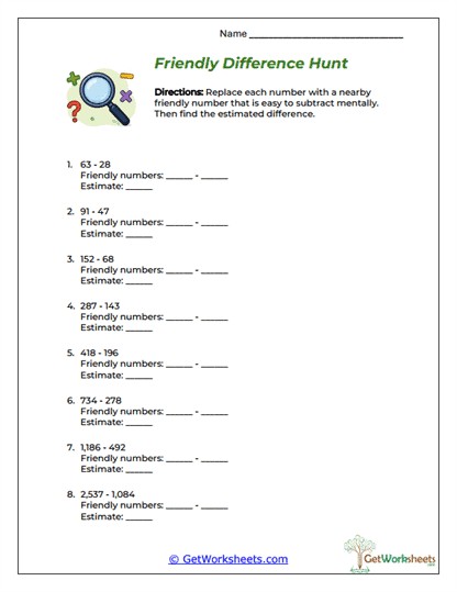 Friendly Difference Hunt Worksheet