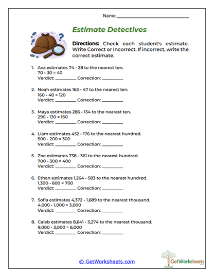 Estimate Detectives Worksheet