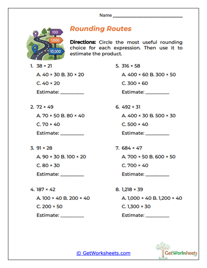 Rounding Routes Worksheet