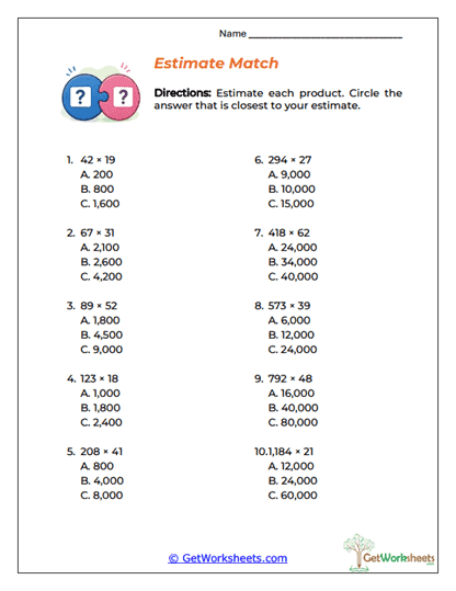 Estimate Match Worksheet