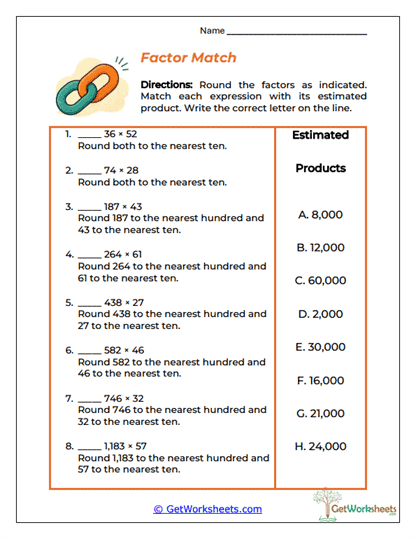 Factor Match Worksheet