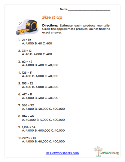 Size It Up Worksheet