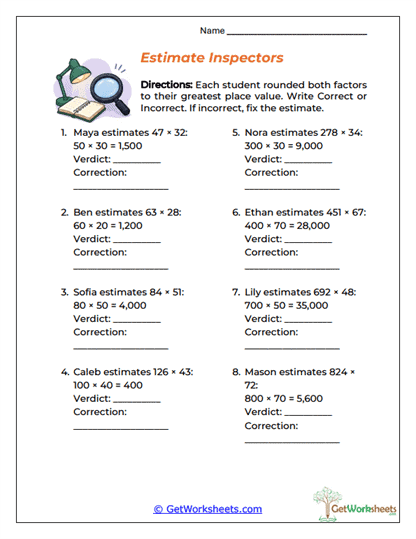 Estimate Inspectors Worksheet
