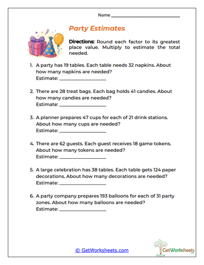 Party Estimates Worksheet