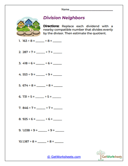 Division Neighbors Worksheet