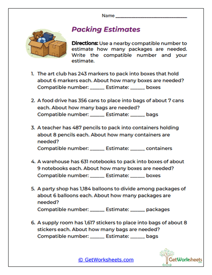 Packing Estimates Worksheet