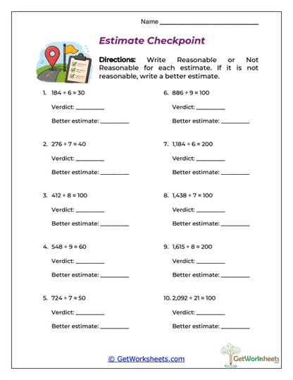 Estimate Checkpoint Worksheet