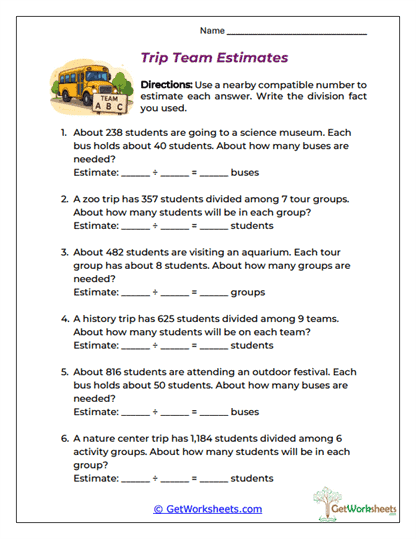 Trip Team Estimates Worksheet