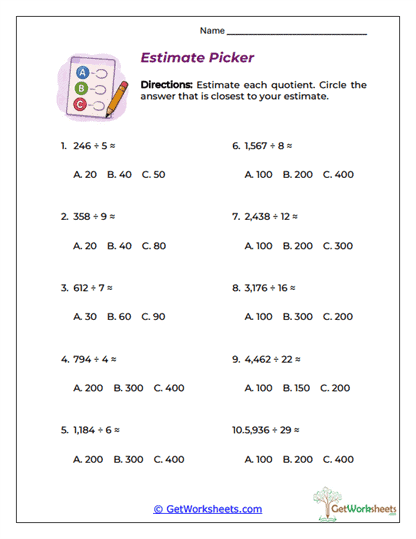 Estimate Picker Worksheet