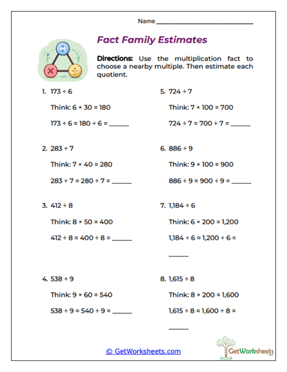 Fact Family Estimates Worksheet