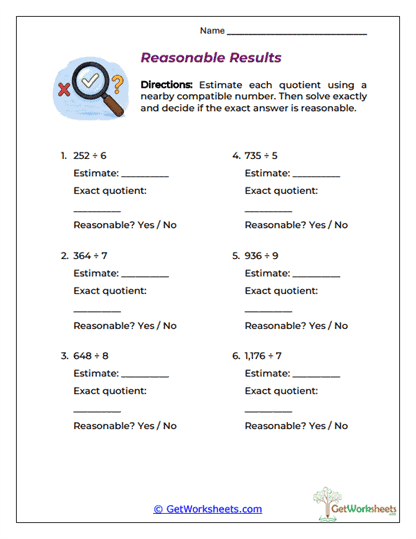 Reasonable Results Worksheet