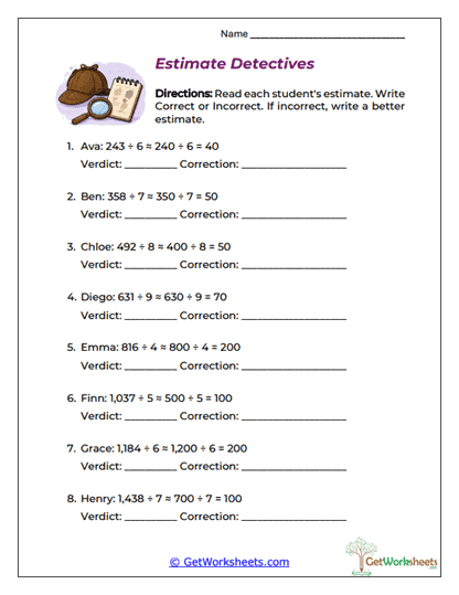 Estimate Detectives Worksheet