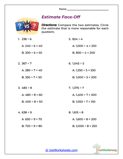 Estimate Face-Off Worksheet