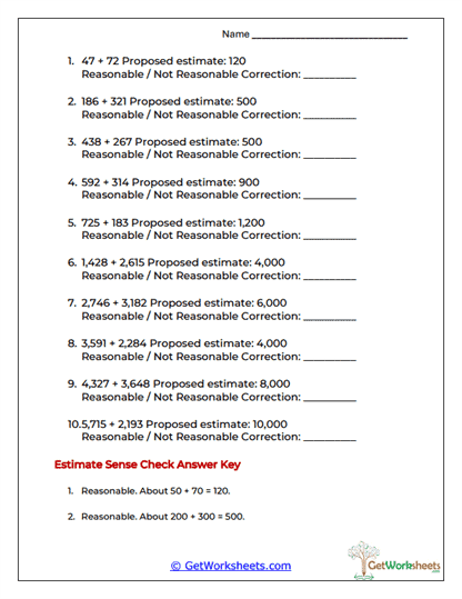 Estimate Sense Check Worksheet