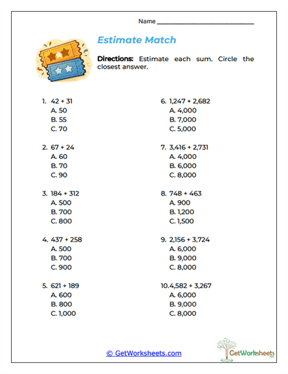 Estimate Match Worksheet