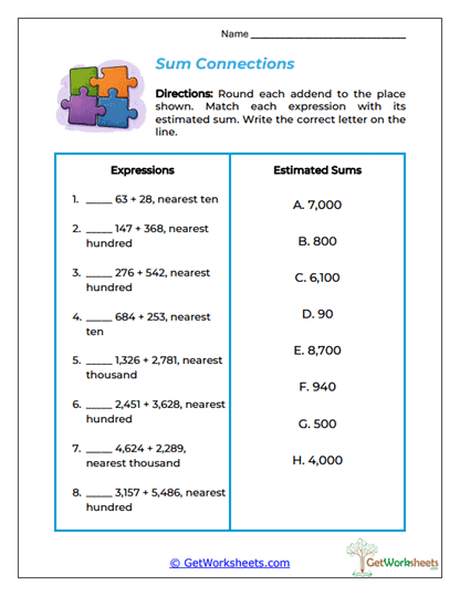 Sum Connections Worksheet