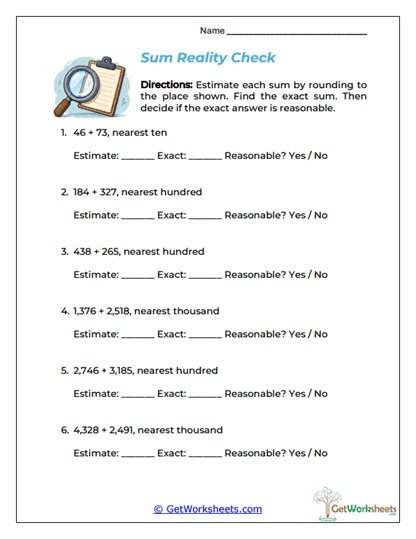 Sum Reality Check Worksheet