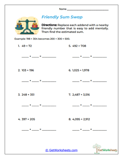 Friendly Sum Swap Worksheet