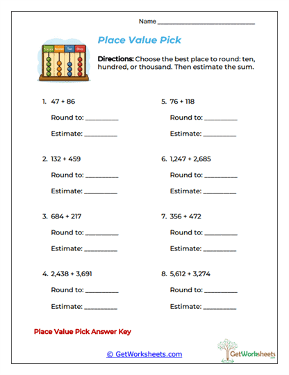 Place Value Pick Worksheet