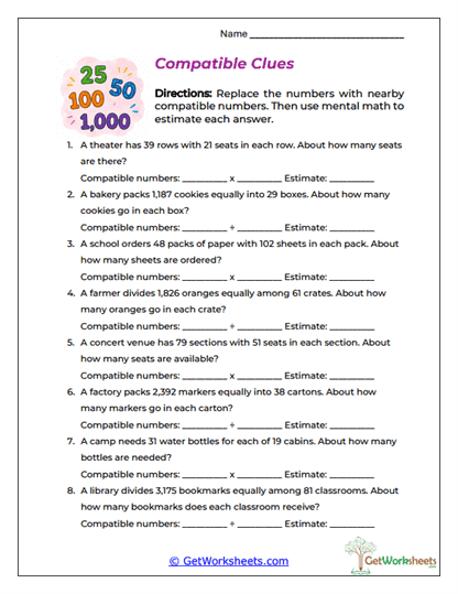 Estimation Word Problems Worksheets
