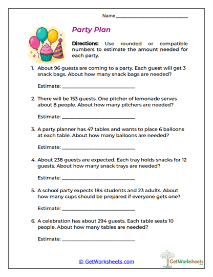 Party Plan Worksheet