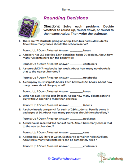 Rounding Decisions Worksheet