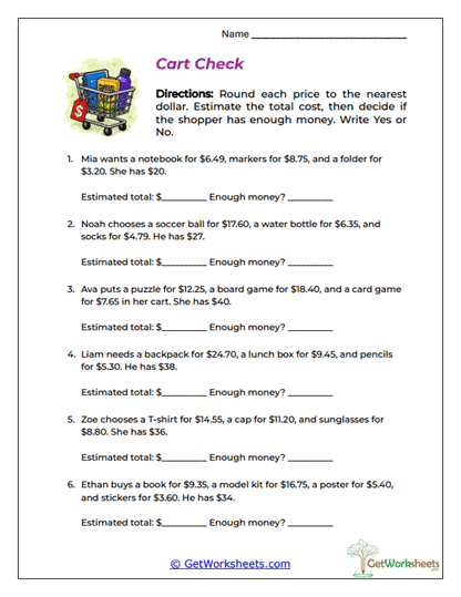 Cart Check Worksheet