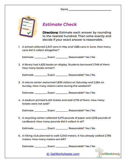 Estimate Check Worksheet