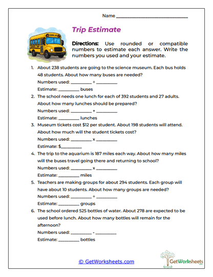 Trip Estimate Worksheet