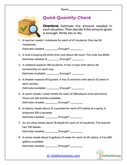 Quick Quantity Check Worksheet