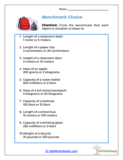 Benchmark Choice Worksheet