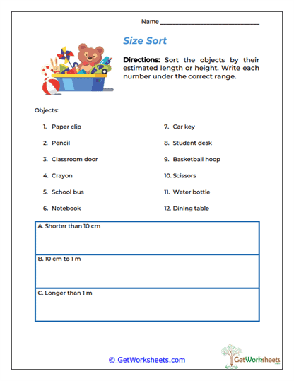 Size Sort Worksheet