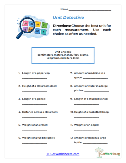 Unit Detective Worksheet