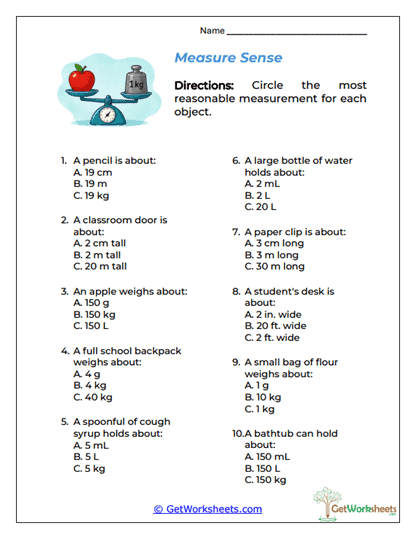 Measure Sense Worksheet