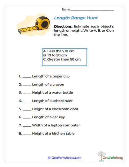 Length Range Hunt Worksheet