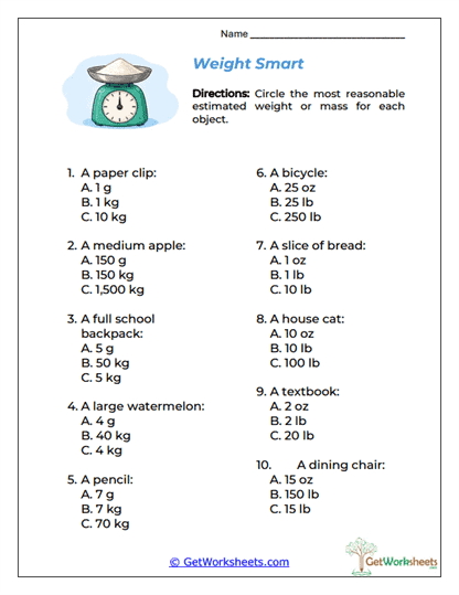 Weight Smart Worksheet