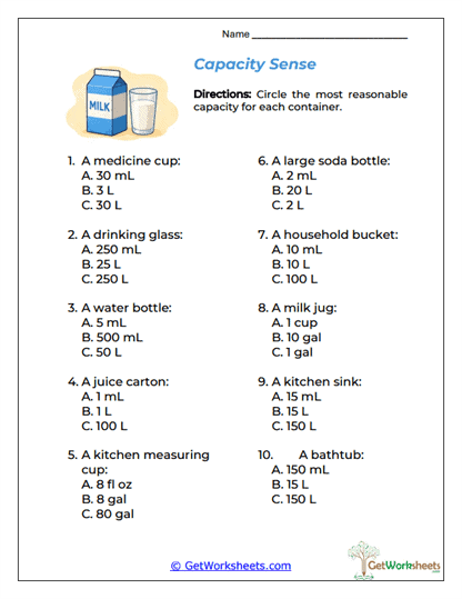 Capacity Sense Worksheet