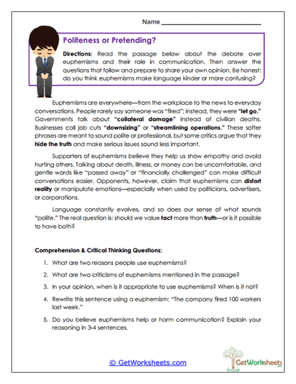 Politeness or Pretending? Worksheet