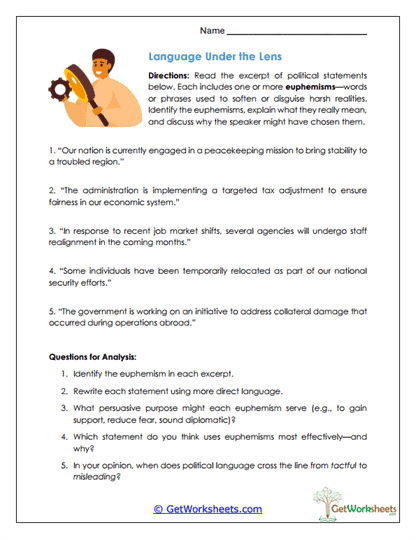 Language Under the Lens Worksheet