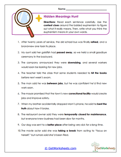 Hidden Meanings Hunt Worksheet