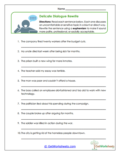 Delicate Dialogue Rewrite Worksheet