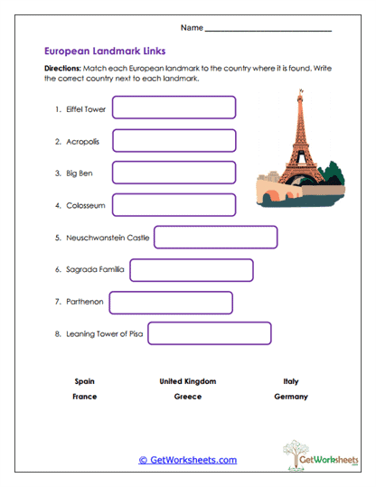 Landmark Links Worksheet