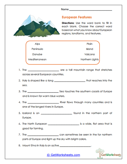 European Features Worksheet