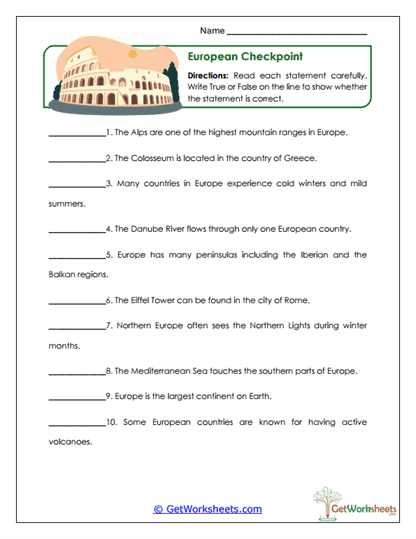 European Checkpoint Worksheet