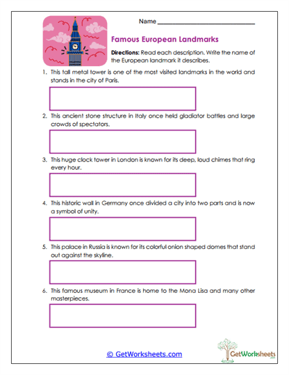 Famous European Landmarks Worksheet