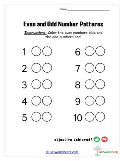 Even-Odd Color Code Worksheet