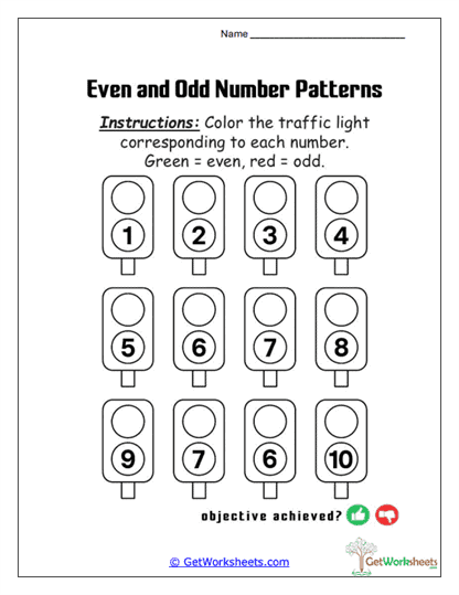 Traffic Light Number Signal Worksheet