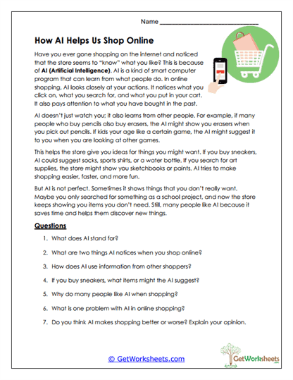How AI Helps Us Shop Online Worksheet