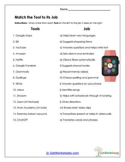 Match the Tool to Its Job Worksheet