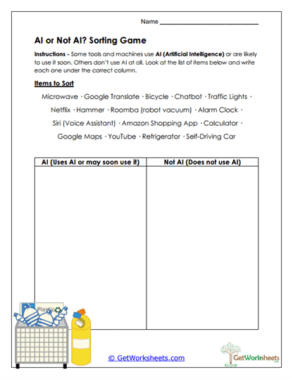 AI or Not AI? Sorting Game Worksheet